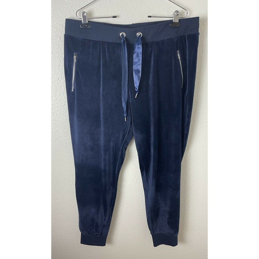 Janina Navy Blue Pull On Drawstring Elastic Waist Drawstring Pants Velvet EUR 46